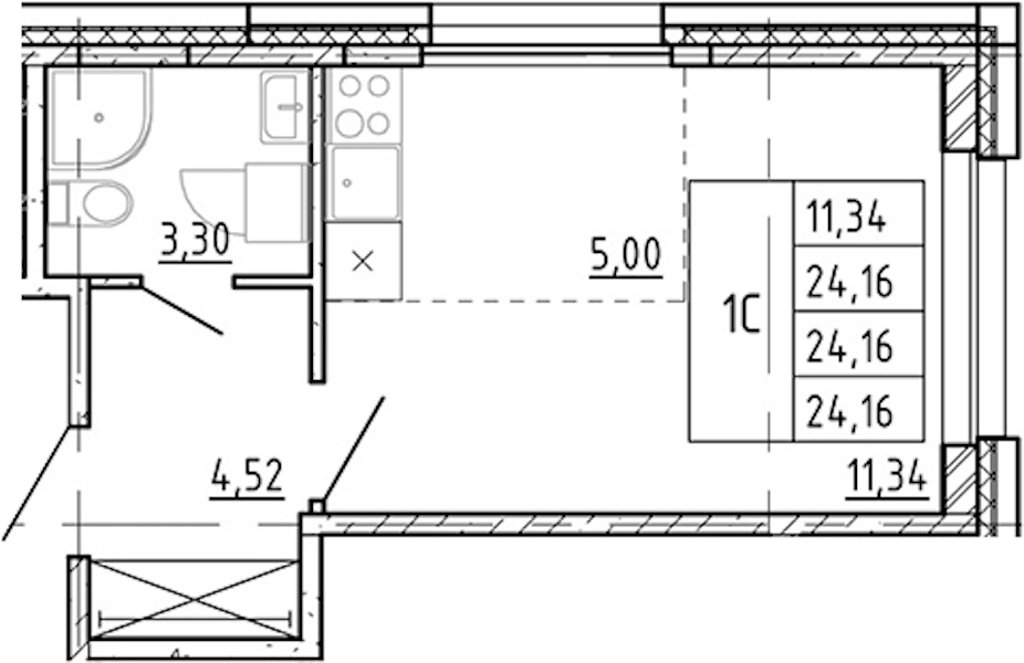 Квартира студия 24.16 м², 2/12 эт., ЖК «Полис Новоселье»